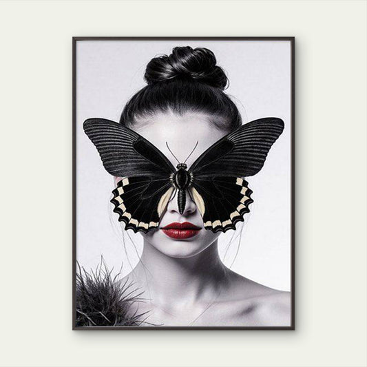 Black Butterfly Covering Face Red Lips Fashion Home Decor Premium Quality Poster Print Choose Your Sizes