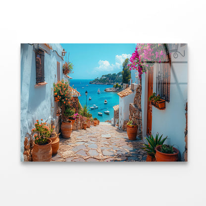 Stone Path with Potted Plants in Spain Acrylic Glass Print Tempered Glass Wall Art 100% Made in Australia Ready to Hang