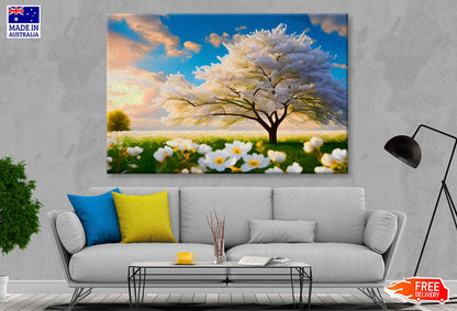 Abstract White Tree & Flower Wall Art Limited Edition High Quality Print