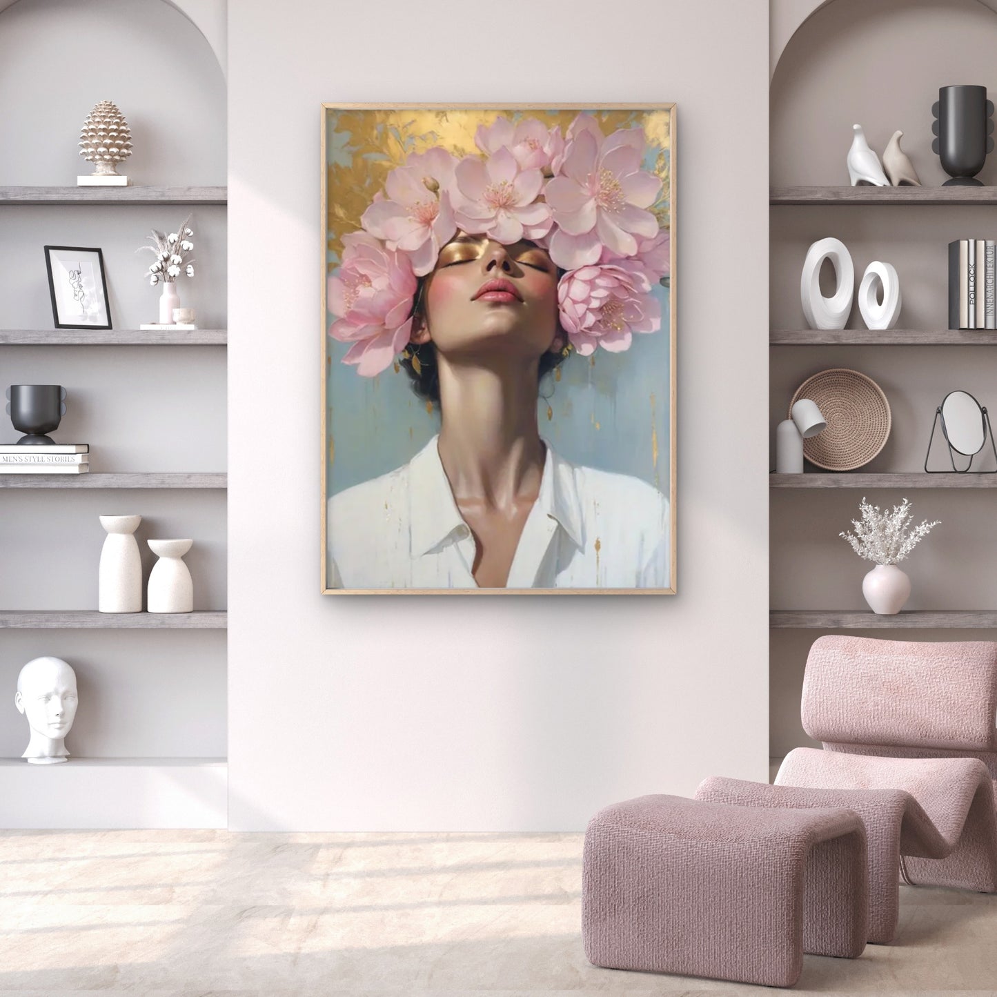 Woman with Pink Flower Crown Golden Accents Fashion Home Decor Premium Quality Poster Print Choose Your Sizes