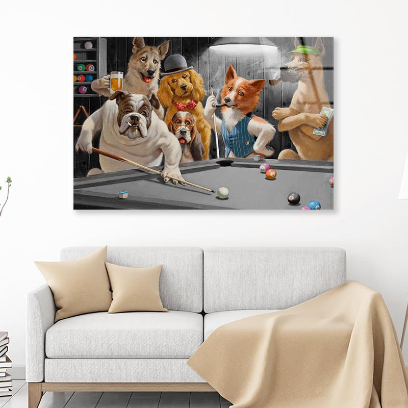 Dogs Playing Pool Acrylic Glass Print Tempered Glass Wall Art 100% Made in Australia Ready to Hang