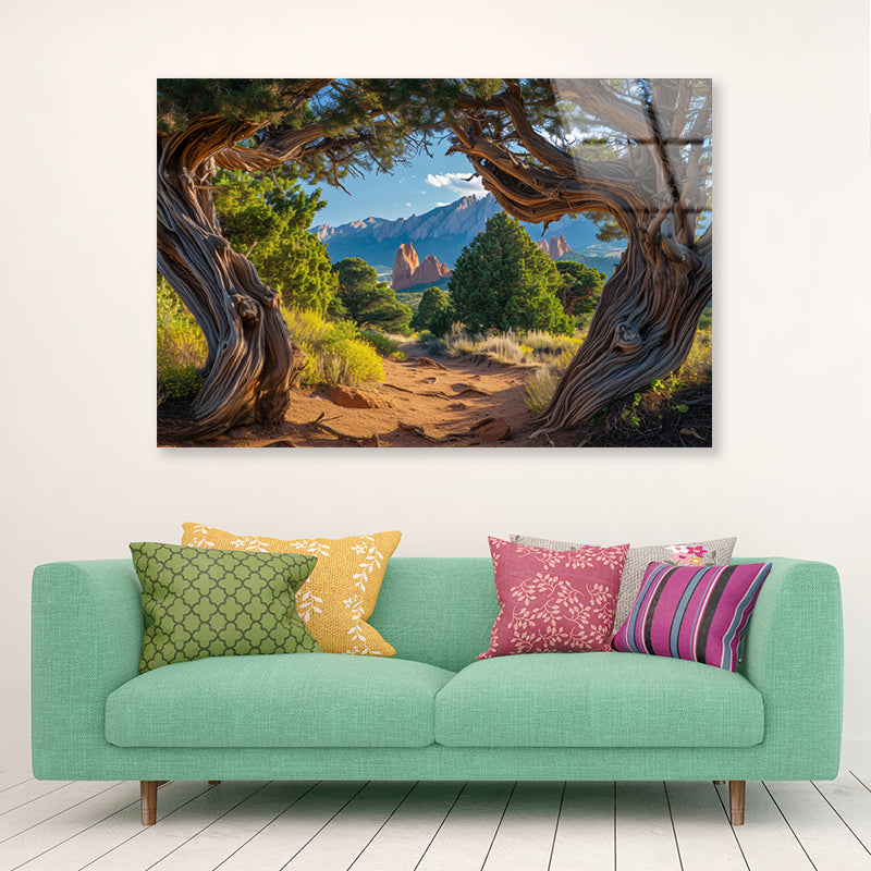 Trees with Mountains Acrylic Glass Print Tempered Glass Wall Art 100% Made in Australia Ready to Hang