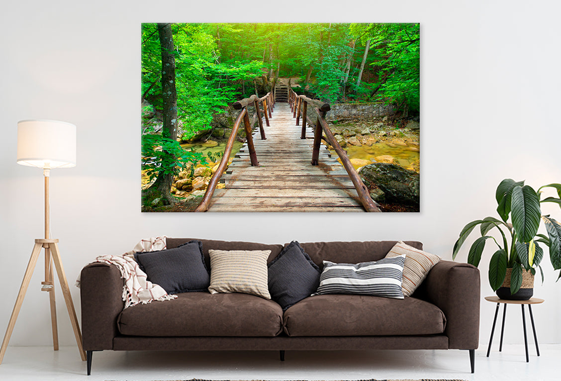 Bridge in Bright Forest, Natural  Wall Art Decor 100% Australian Made