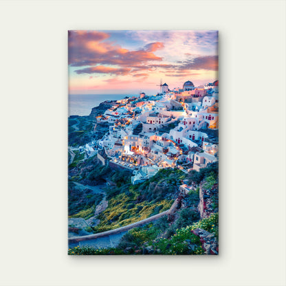 Oia Village Evening Lights Santorini Aegean Sea Wall Art Decor 100% Australian Made