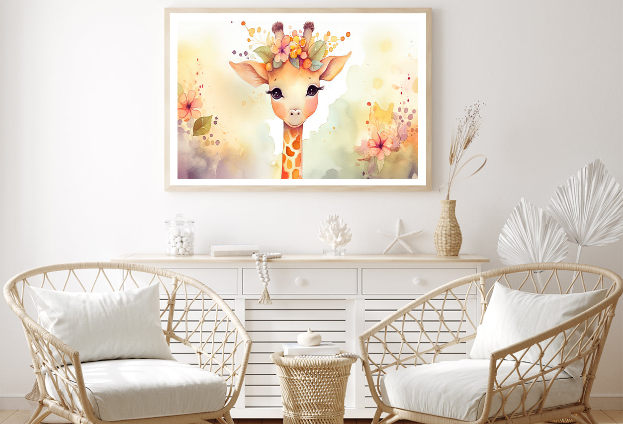 Baby Giraffe in Flower Blossom Garden Home Decor Premium Quality Poster Print Choose Your Sizes