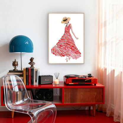 Woman with Red Dress and Straw Hat Fashion Home Decor Premium Quality Poster Print Choose Your Sizes
