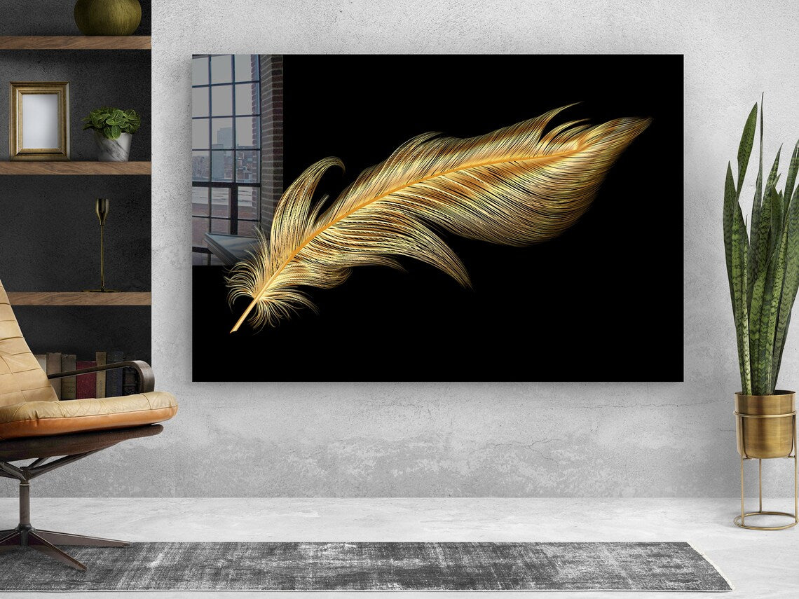 Dark Golden Feather UV Direct Aluminum Print Australian Made Quality