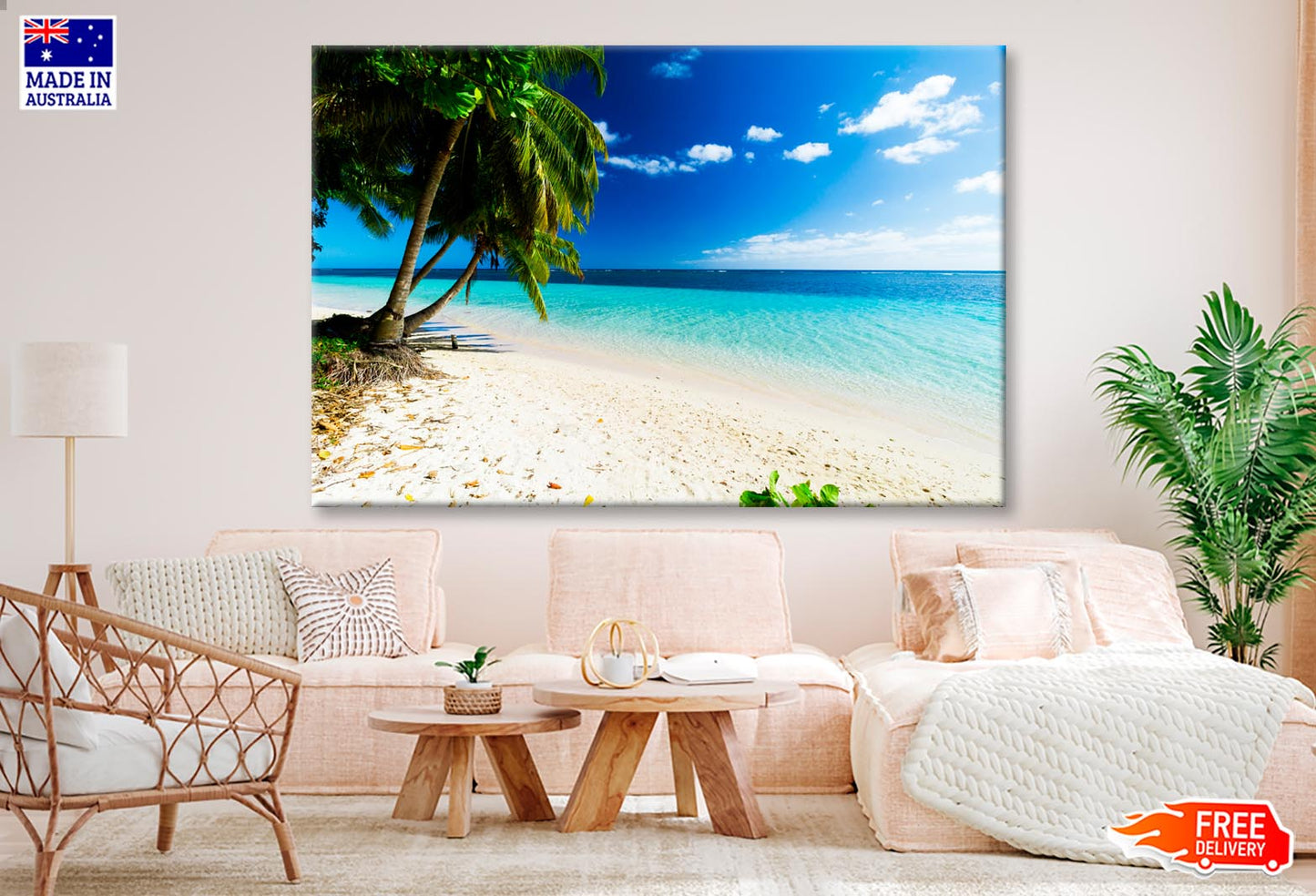 Palm Trees Ocean Beach Samoa Wall Art Decor 100% Australian Made