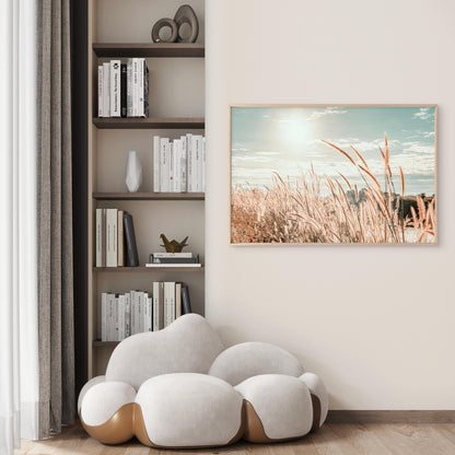 Soft Aesthetic Boho Pampas Grass with Golden Sunset Wall Art Decor 100% Australian Made