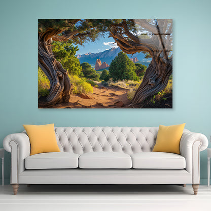 Trees with Mountains Acrylic Glass Print Tempered Glass Wall Art 100% Made in Australia Ready to Hang