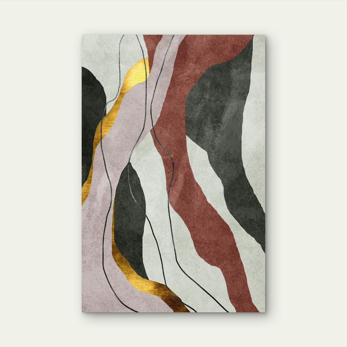 Abstract Flowing Gold Shapes Texture 60x90cm Metal Print Ready to Hang