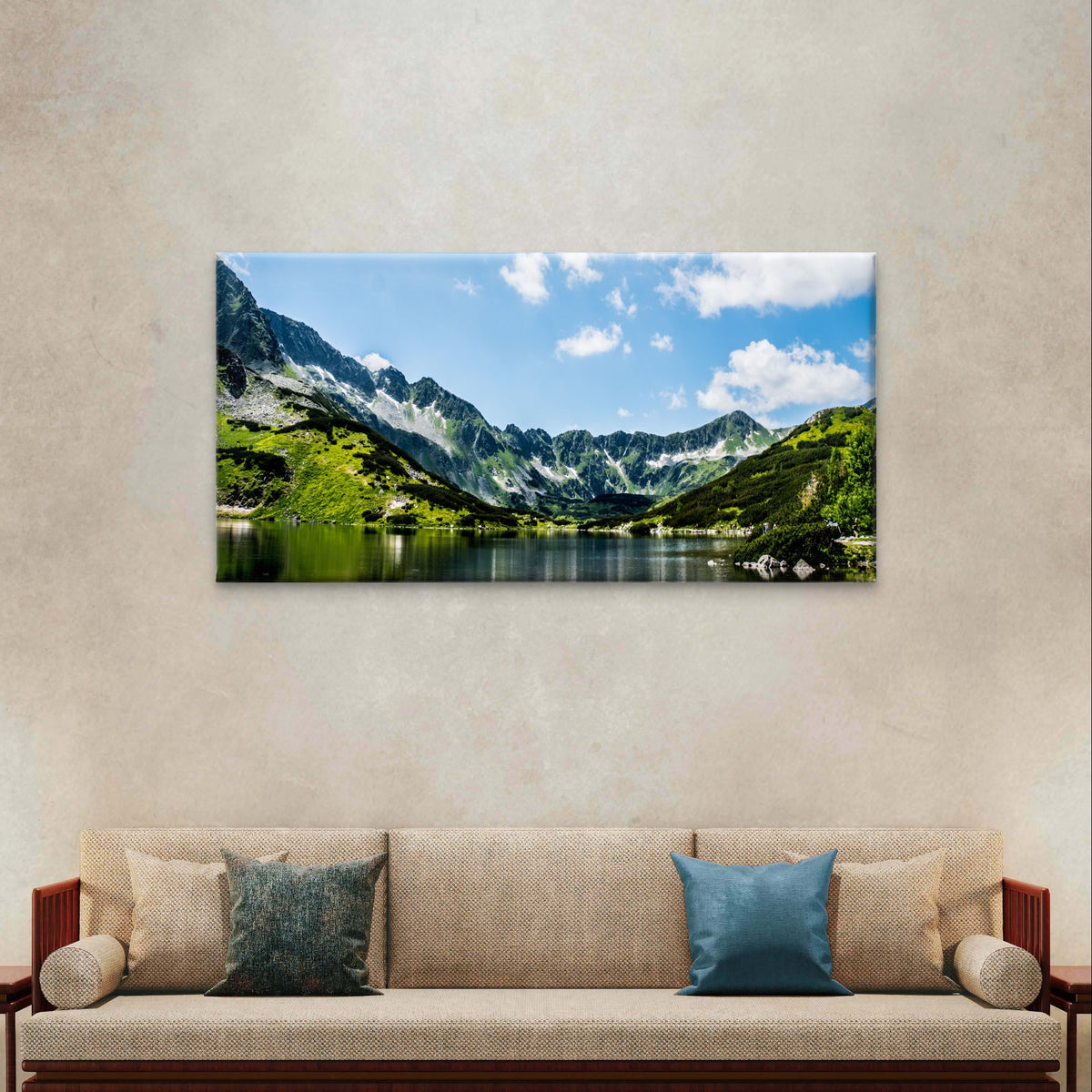 Alpine Mountain Lake Scenic Nature Wall Art Canvas Office Home Framed 120x60cm
