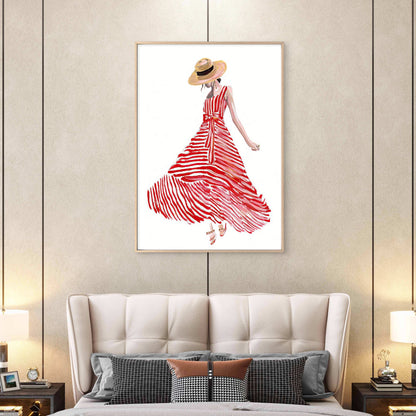 Woman with Red Dress and Straw Hat Fashion Home Decor Premium Quality Poster Print Choose Your Sizes