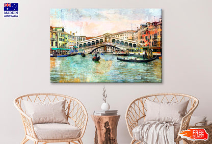 Rialto Bridge - Venetian Picture - Artwork in Painting Style Wall Art Decor 100% Australian Made