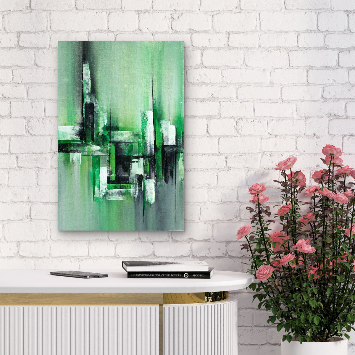Modern Emerald Green Abstract 60x90cm Metal Print Ready to Hang