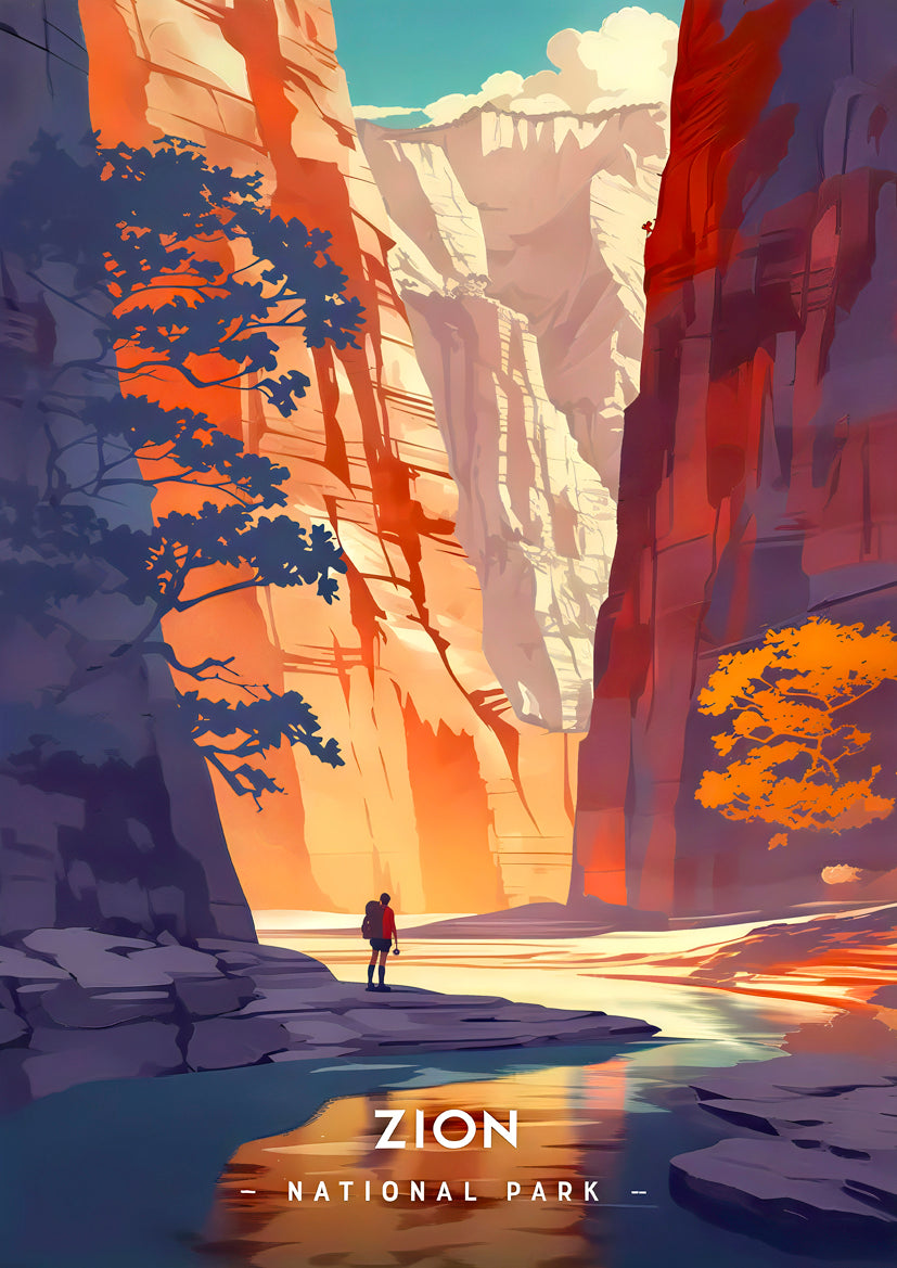 Zion National Park Minimalist Utah Red & Orange Canyon Travel Poster Print Wall Art