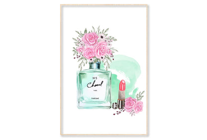 Green Perfume with Lipstick Wall Art Limited Edition High Quality Print Canvas Box Framed Natural