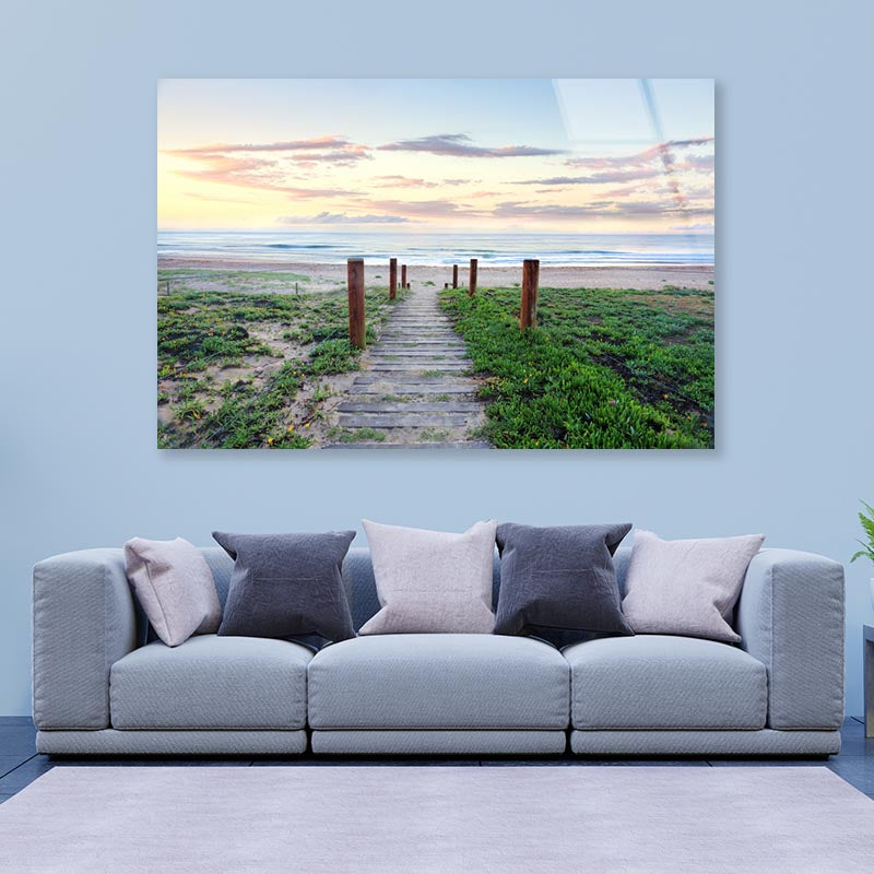 Pretty Sunrise and Narrow Path Leading Down to A Glorious Beach Acrylic Glass Print Tempered Glass Wall Art 100% Made in Australia Ready to Hang