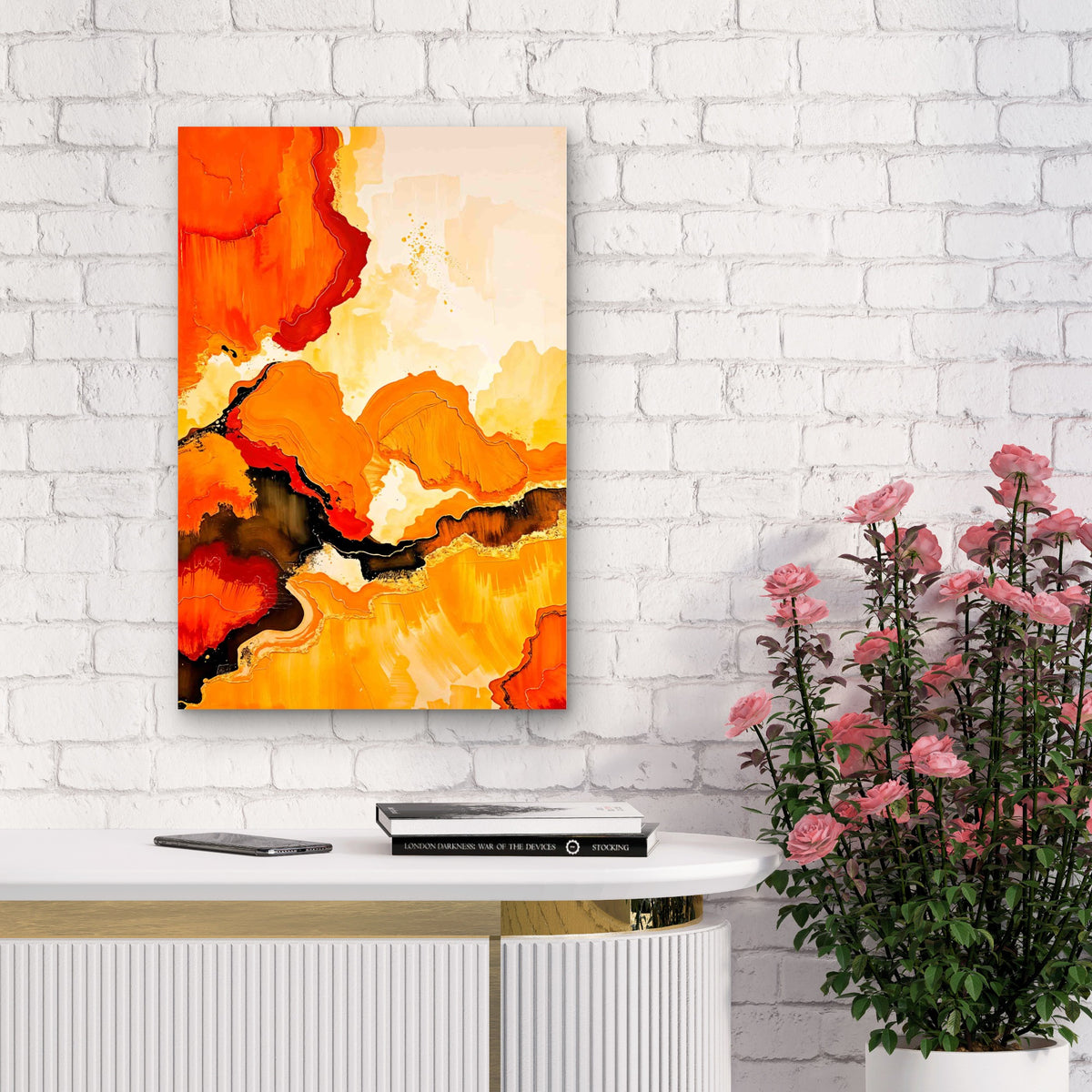 Orange Yellow Fluid Design 40x60cm Metal Print Ready to Hang
