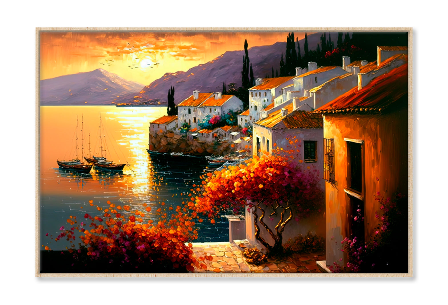 Cityscape With Ocean View Oil Painting Wall Art Limited Edition High Quality Print Canvas Box Framed Natural