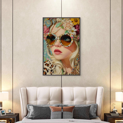 Blonde Woman with Floral Crown and Fashion Glasses Fashion Home Decor Premium Quality Poster Print Choose Your Sizes