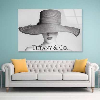 Black And White Lady with Hat Acrylic Glass Print Tempered Glass Wall Art 100% Made in Australia Ready to Hang