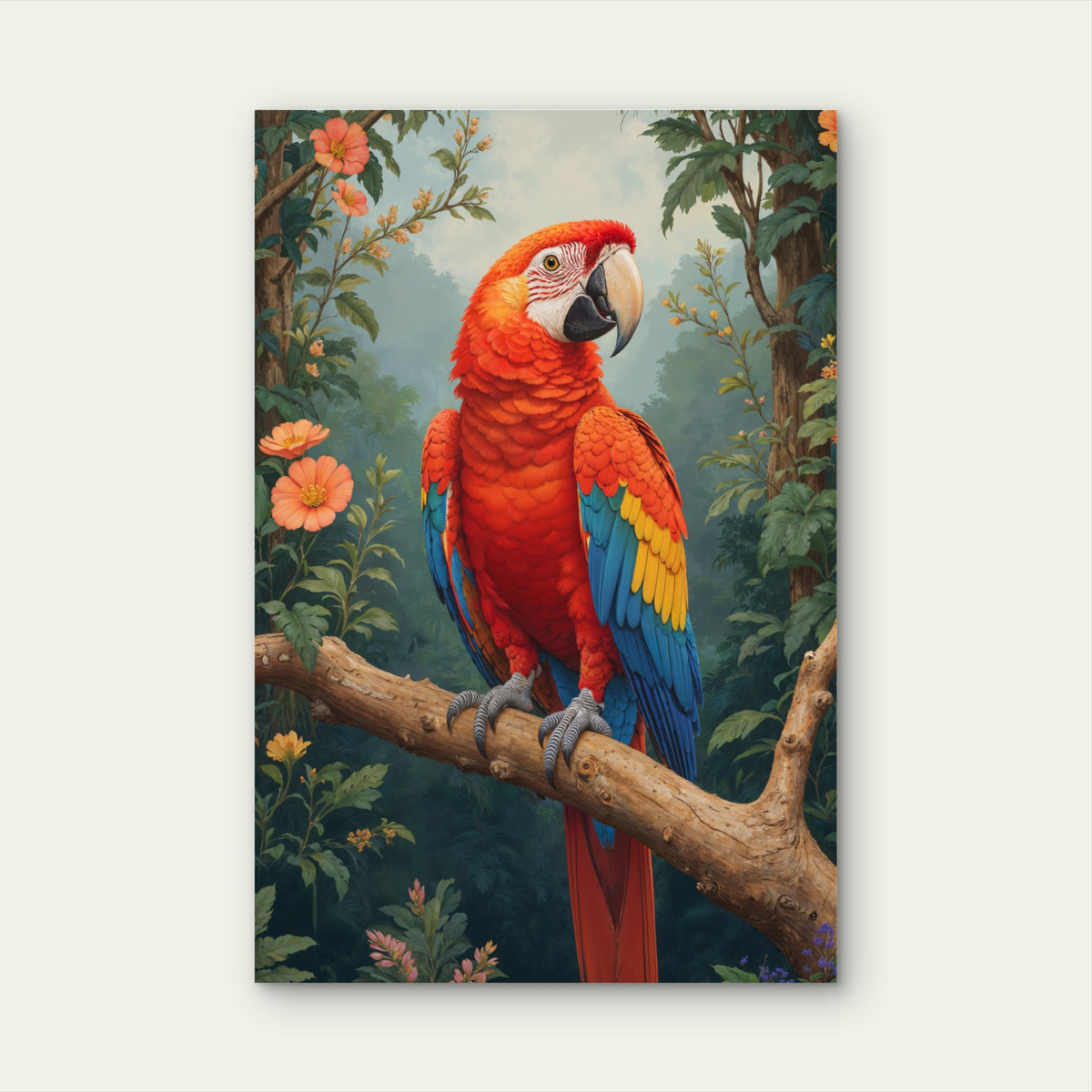 Vibrant Macaw Bird on Branch 40x60cm Metal Print Ready to Hang