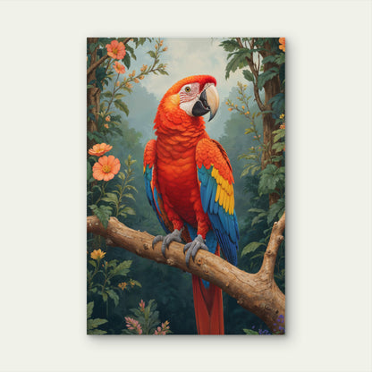Vibrant Macaw Bird on Branch 40x60cm Metal Print Ready to Hang