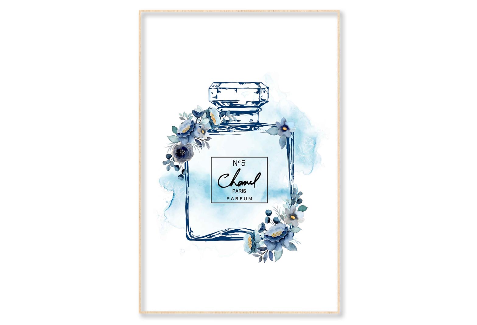 Blue Colored Perfume Wall Art Limited Edition High Quality Print Canvas Box Framed Natural