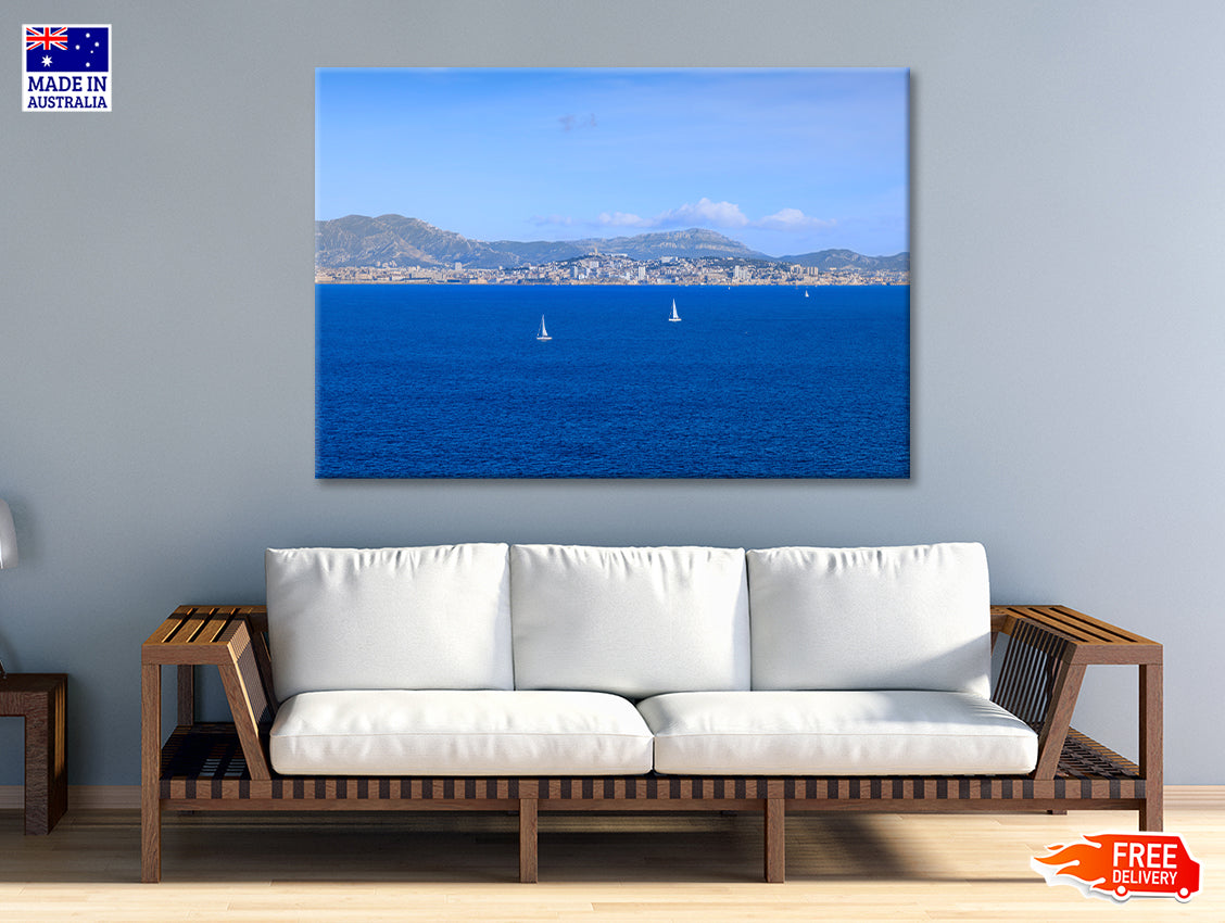 Yacht In Blue Ocean Marseille Print 100% Australian Made