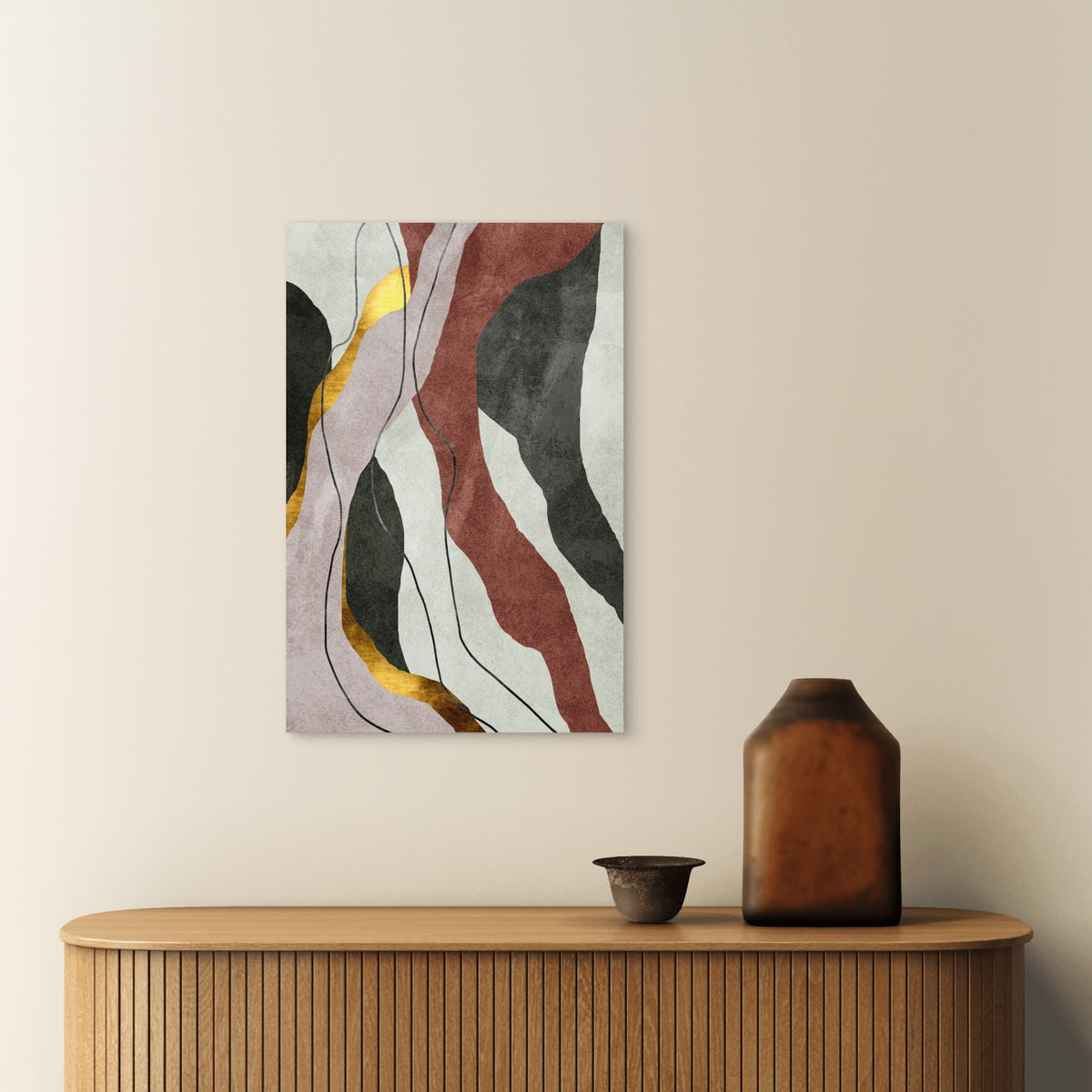 Abstract Flowing Gold Shapes Texture 60x90cm Metal Print Ready to Hang
