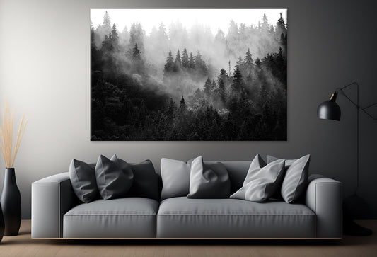 Trees In Mist Black And White Print 100% Australian Made
