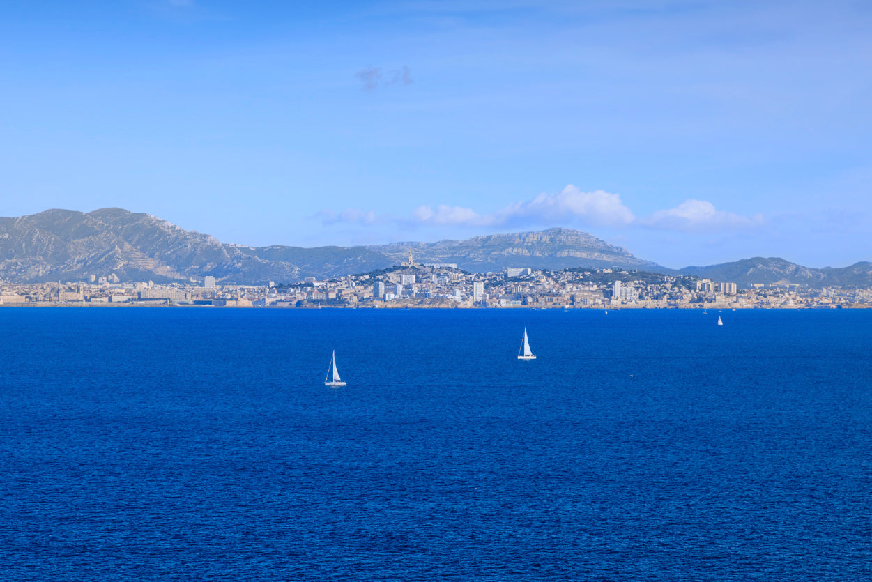 Yacht In Blue Ocean Marseille Print 100% Australian Made