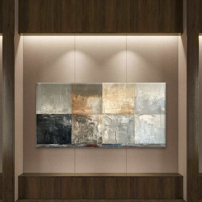 Neutral Concrete Tile Textured Blocks Wall Art Canvas Office Home Framed 120x60cm