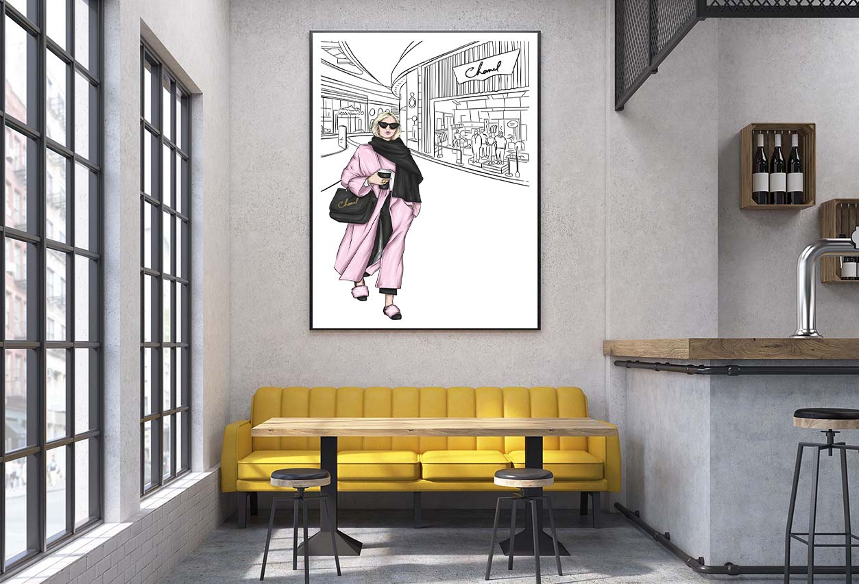 Black and White Fashion Store with Pink Girl Design Home Decor Premium Quality Poster Print Choose Your Sizes