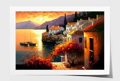 Cityscape With Ocean View Oil Painting Wall Art Limited Edition High Quality Print Unframed Roll Canvas None