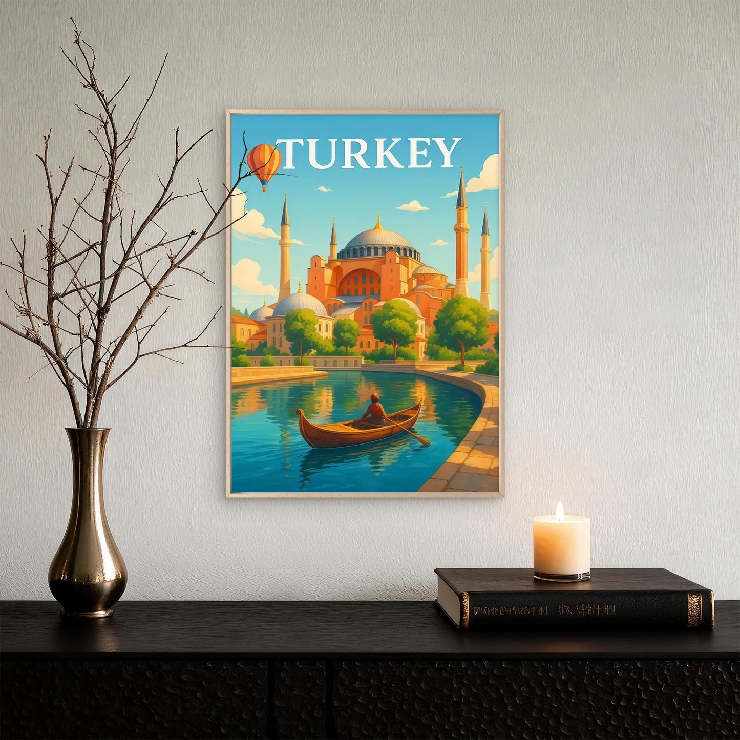 Turkiye Istanbul Hot Air Balloon Landscape Turkish PaintingTravel Poster Print Wall Art