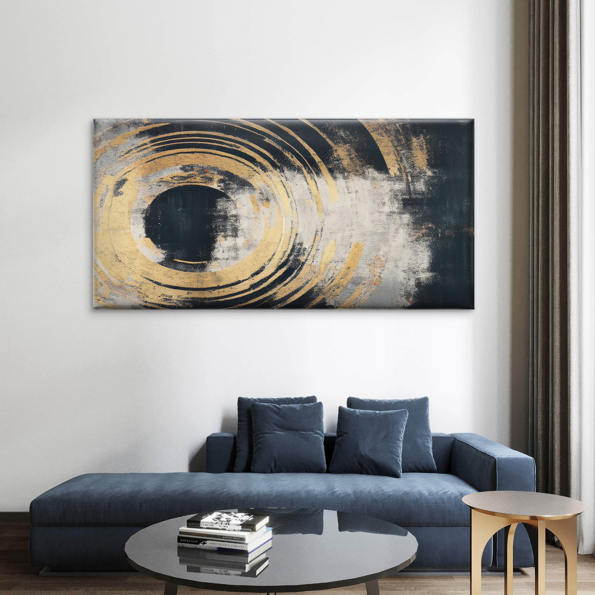 Gold Zen Circle Texture Wall Art Canvas Office Home Room Framed 120x60cm
