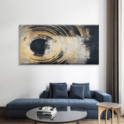 Gold Zen Circle Texture Wall Art Canvas Office Home Room Framed 120x60cm