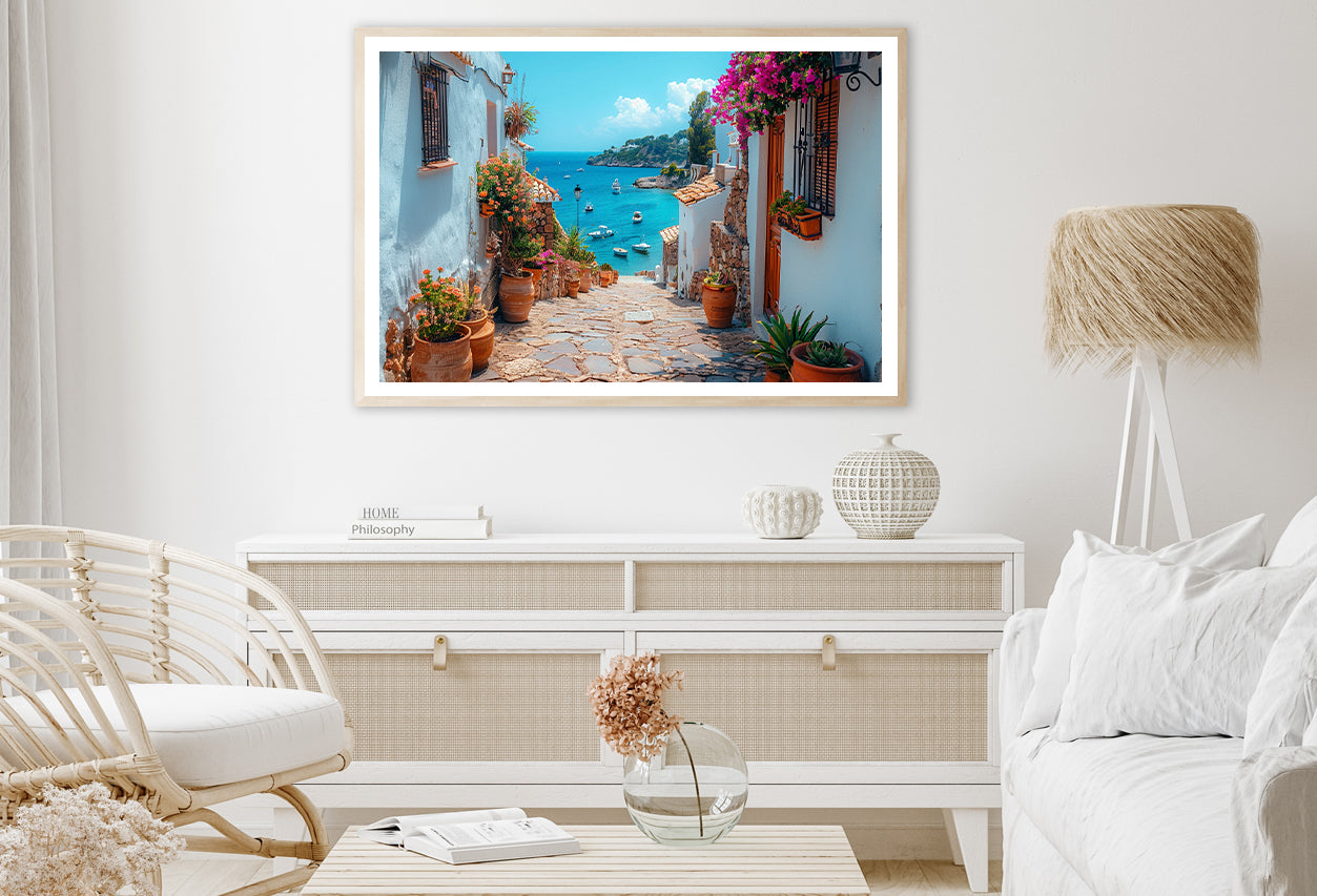 Stone Path with Potted Plants in Spain Home Decor Premium Quality Poster Print Choose Your Sizes