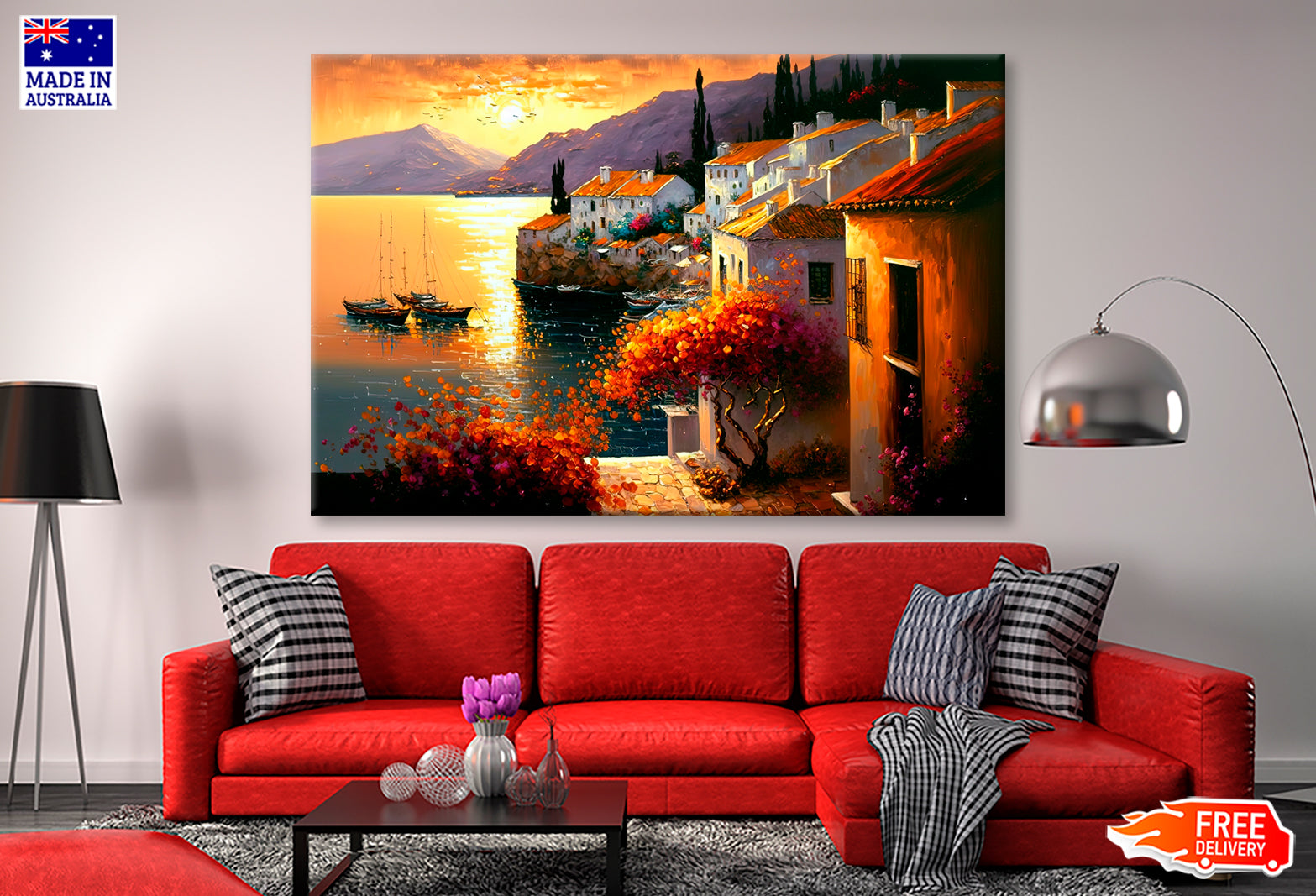 Cityscape With Ocean View Oil Painting Wall Art Limited Edition High Quality Print