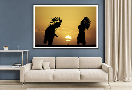 Native American Tribe with Sunset Home Decor Premium Quality Poster Print Choose Your Sizes