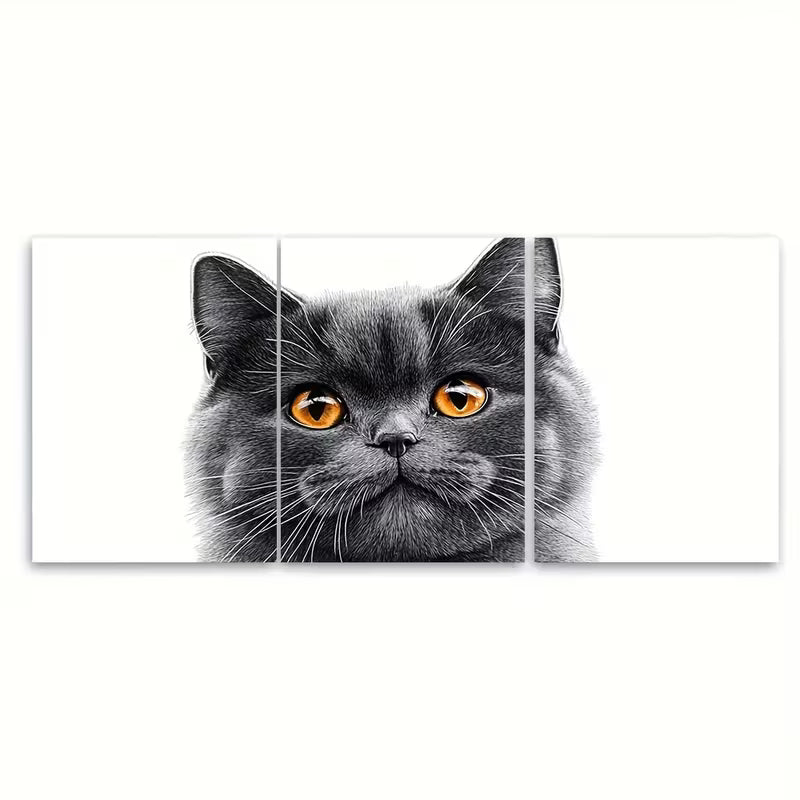 3pcs British Shorthair Cat Illustration Metal Print Ready to Hang Art