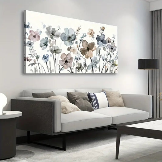 Navy Taupe Flowers Abstract Botanical Wall Art canvas office home room framed 120x60cm