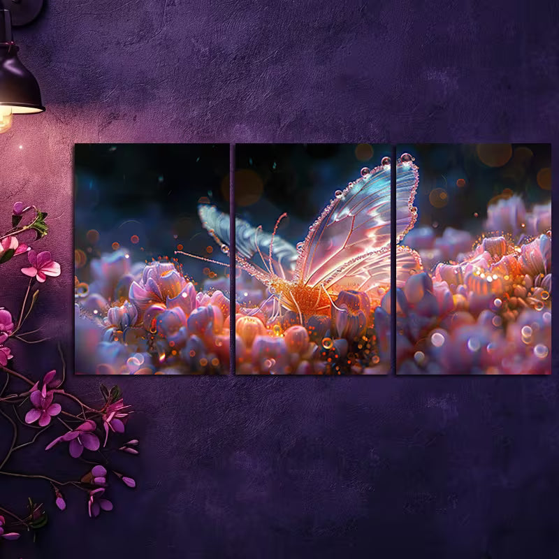 3pcs Luxurious Crystal Butterfly Wall Art Set Canvas Framed 60x90cm - High Quality Print 100% Australian Made Wall Canvas Ready to Hang