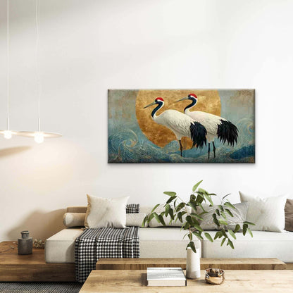 Crane & Wave Wall Art Canvas Office Home Room Framed 120x60cm
