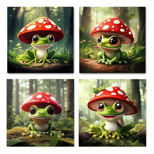 4pcs Frog Mushroom Elegant Modern Wall Art Canvas Framed