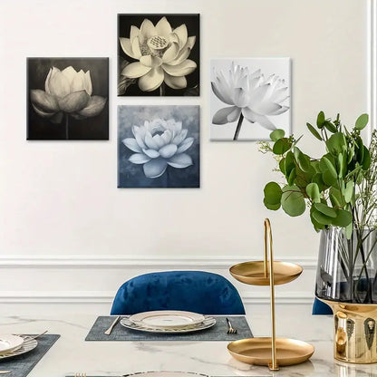 4pcs Yellow Flower Center  Lotus  Wall Art Canvas Framed