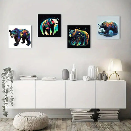 4pcs Spirit Bear Wildlife Animal Wall Art Canvas Framed