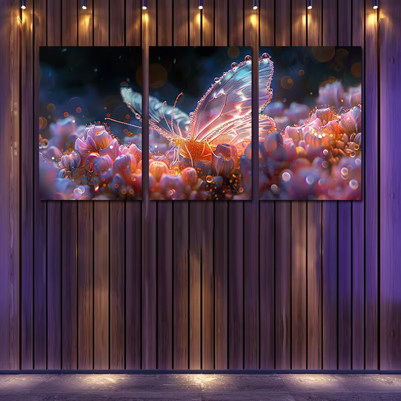 3pcs Luxurious Crystal Butterfly Wall Art Set Canvas Framed 60x90cm - High Quality Print 100% Australian Made Wall Canvas Ready to Hang
